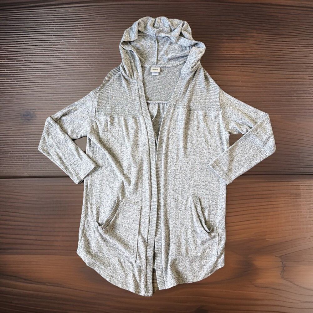Daytrip Buckle Hooded Cardigan Sz S Boho Open Front Marled Knit Cozy Sweater